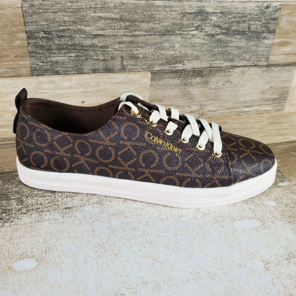 Calvin Klein Michaela Womens Shoes Sz 10 M Brown Multi Canvas Fashion Sneakers